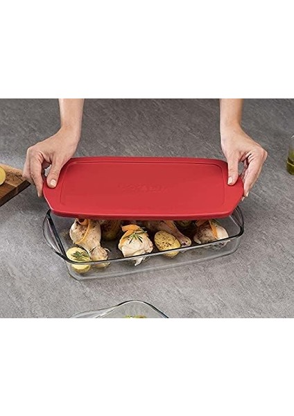 Borcam Kırmızı Kapaklı Dikdörtgen Saklama Kabı, 3.85 L