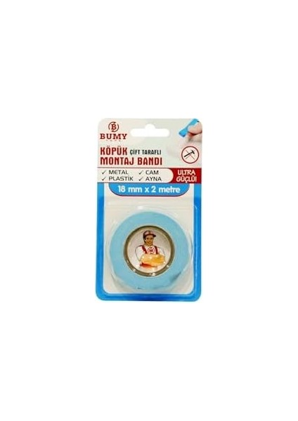 Çift Taraflı Köpük Montaj Bandı 18 mm x 2 mt - Iç ve Dış Mekan Kullanıma Uygun