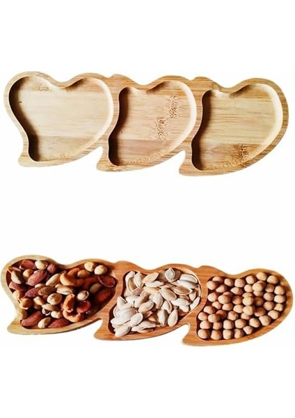 High-Tech Bambu Kalpli Sunum Tabağı, Çerez Sunum Tabağı, Kahve Yanı Ikram Tabağı,3 Bölmeli Sunum Tabağı,