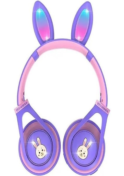 Tananşan Kulaklık Renkli LED Işıklı Mikrofonlu Bluetooth Kulaklık Çocuk Yetişkin Uygun Stereo Bass Mp3 Aux Sd Girişli Bugs Bunny Gibi Mor, Teknosepetim, Large