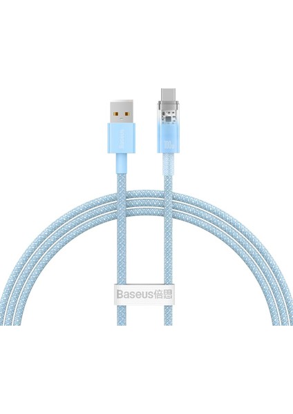 Explorer Serisi Hızlı Şarj Kablosu Akıllı Sıcaklık Kontrolü USB To Type-C 100W, 1m, Mavi