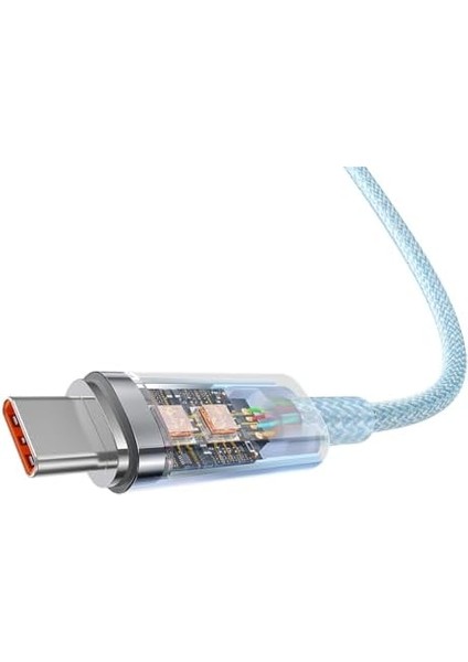 Explorer Serisi Hızlı Şarj Kablosu Akıllı Sıcaklık Kontrolü USB To Type-C 100W, 1m, Mavi