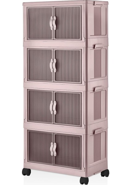 Katlanabilir Modüler Dolap 4 Lü 54 cm x 31,7 cm x 127 cm (Şeker Pembe)