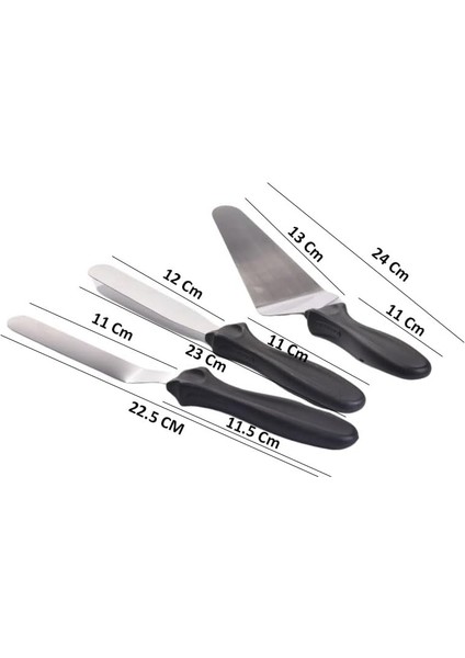 Paslanmaz Çelik Kaymaz Saplı 3'lü Spatula Seti