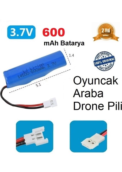 600 Mah Beyaz Soket Li-On 3.7V Soket Drone Pili Oyuncak Araba Pili 14500