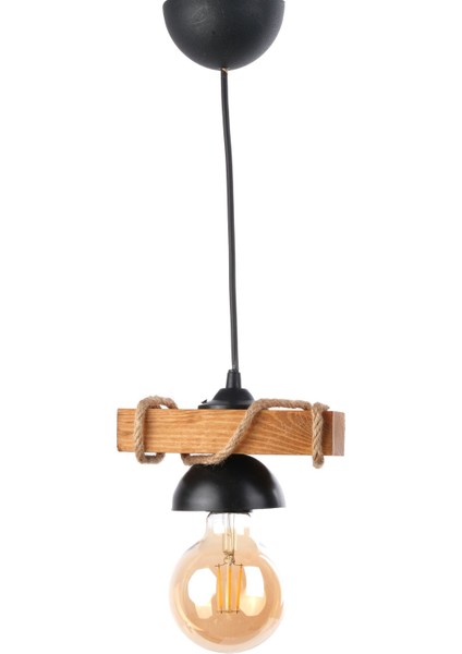 UltraNova Doğal Renk Ahşap Tekli Halat Rustik Avize, 20x8 cm, sıcak ve şık aydınlatma seçeneği