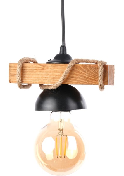 UltraNova Doğal Renk Ahşap Tekli Halat Rustik Avize, 20x8 cm, sıcak ve şık aydınlatma seçeneği