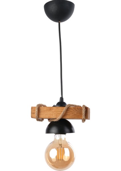 UltraNova Doğal Renk Ahşap Tekli Halat Rustik Avize, 20x8 cm, sıcak ve şık aydınlatma seçeneği