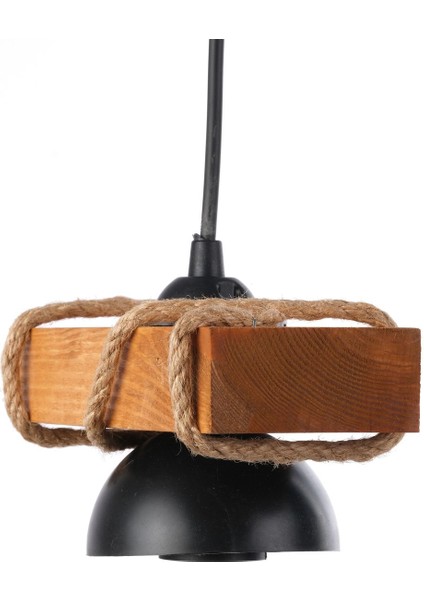 UltraNova Doğal Renk Ahşap Tekli Halat Rustik Avize, 20x8 cm, sıcak ve şık aydınlatma seçeneği