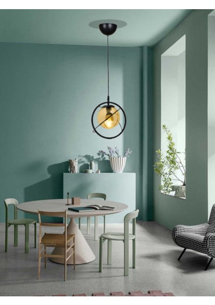 UltraNova Modern Siyah Bal Camlı Endüstriyel Sarkıt Avize, 55x24, Metal, 1 Ampüllü