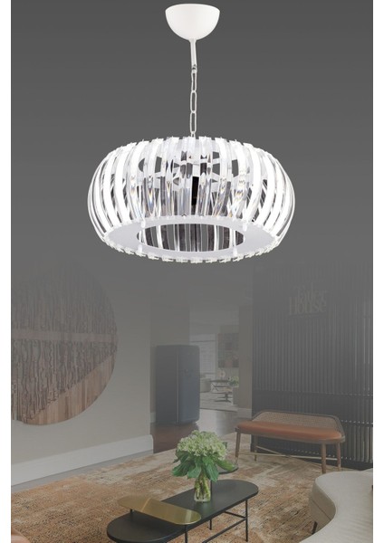 UltraNova Venüs Beyaz 22 cm Kristal Taşlı Cam Avize, 1 Ampüllü, Şık ve Modern Tasarım