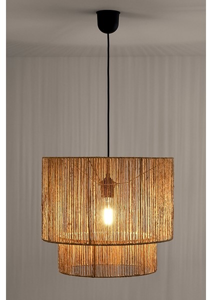 UltraNova İki Katlı Jüt Hasır Modern Rustik İskoçyan Aydınlatma Lambası 30x60