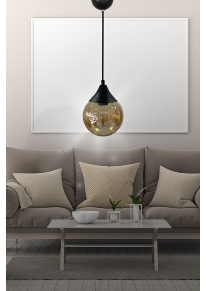 UltraNova Şık Siyah Cam Avize, Metal Gövde, 16x70 cm, Yatak Odası, Salon, Mutfak, Hol için ideal