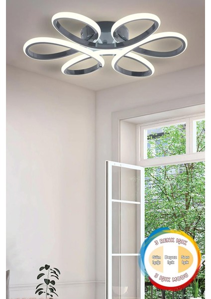UltraNova Modern Füme Plafonyer, 3 Renkli LED, 50x90 cm, Alüminyum, Şık ve Fonksiyonel
