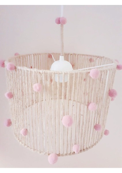 UltraNova Pembe Ponponlu Hasır İp Sargılı Çocuk Odası Sarkıt Avize, 30x30 cm modelleri