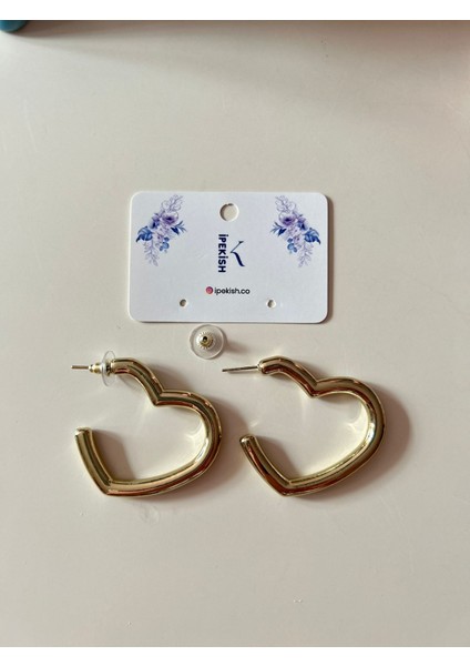 Gold Renk Kalp Figürlü Küpe – Büyük, Çivi Kapama Küpe fırsatları