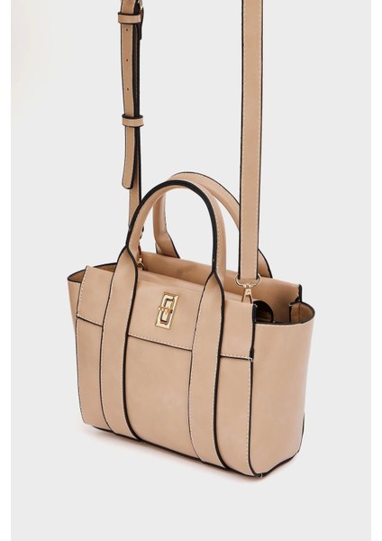 Kadın Mini Tote Çanta El ve Omuz Kullanımına Uygun Modern Gold Tokalı Tasarım