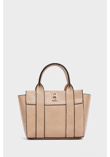 Kadın Mini Tote Çanta El ve Omuz Kullanımına Uygun Modern Gold Tokalı Tasarım