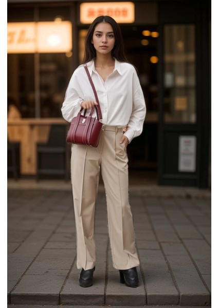 Kadın Mini Tote Çanta El ve Omuz Kullanımına Uygun Modern Gold Tokalı Tasarım