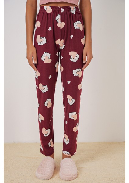 4323 Desenli Pijama Altı - Bordo
