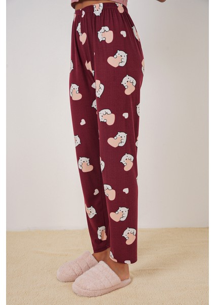 4323 Desenli Pijama Altı - Bordo