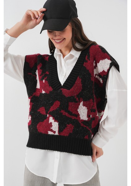 15923 Kadın Oversize Triko Süveter - Siyah