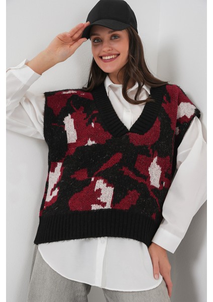 15923 Kadın Oversize Triko Süveter - Siyah