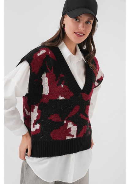 15923 Kadın Oversize Triko Süveter - Siyah
