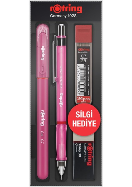 Visuclick Jel Okul Seti 0,7 Mm, Mekanik Kurşun Kalem, Uç ve Silgi Seti, Pembe