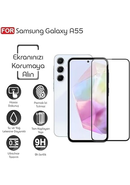 Samsung Galaxy A35 Için Ekran Koruyucu Anti-Static Temperli Cam 9h Sertliğinde Ekranı Kaplayan Görüntü ni ve Dokunmatiği Etkilemeyen Darbelere ve Çizilmeye Karşı Premium Koruma