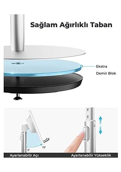 Saiji S1-Iı Masa Için Cep Telefonu & Tablet Standı, Ayarlanabilir Yükseklik Açısı, Iphone, Ipad, Samsung Vb. Tüm 4''-11''ekranlar Için Uyumludur. Gri