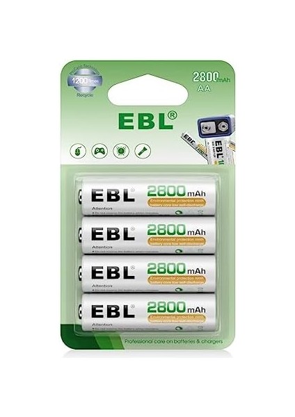 1.2V Aa Yüksek Kapasiteli Şarj Edilebilir PILLER,1200 Tech ile 2800MAH Ni-Mh Şarj Edilebilir Piller,4 Adet Paket