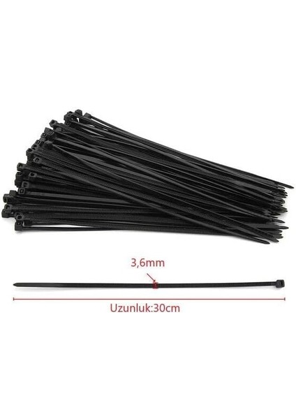 Siyah 30CM Kablo Bağı Plastik Cırt Kelepçe TOPLAYICI-100 Adet 1.kaite