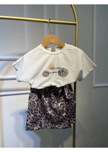 Kız Çocuk You Are Leopar Şort Etekli Premium Takım