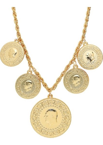 Gerçek Altın Görünümlü Beşi Bir Yerde Kolye (Halat Zincirli) DAYB0024