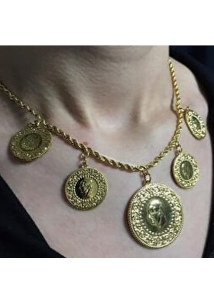 Gerçek Altın Görünümlü Beşi Bir Yerde Kolye (Halat Zincirli) DAYB0087