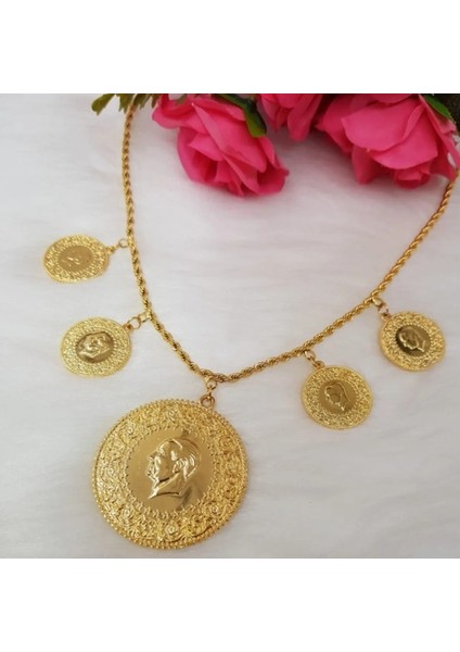 Gerçek Altın Görünümlü Beşi Bir Yerde Kolye (Halat Zincirli) DAYB0177