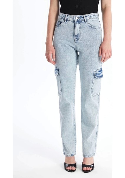 Kargo Cep Kar Yıkama Jeans Pantolon