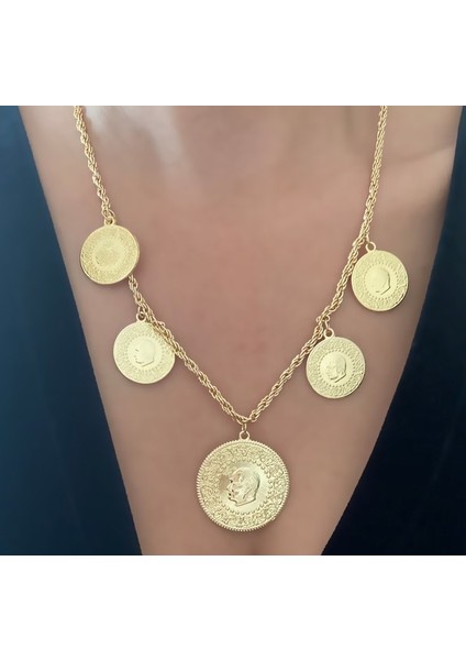 Gerçek Altın Görünümlü Beşi Bir Yerde Kolye (Halat Zincirli) DAYB0143