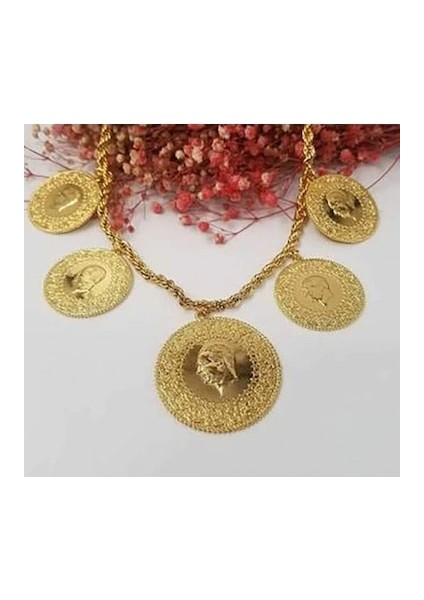 Gerçek Altın Görünümlü Beşi Bir Yerde Kolye (Halat Zincirli) DAYB0028