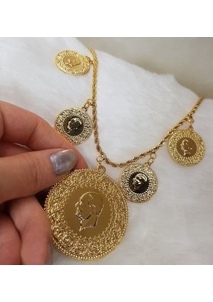 Gerçek Altın Görünümlü Beşi Bir Yerde Kolye (Halat Zincirli) DAYB0048