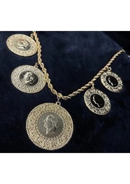 Gerçek Altın Görünümlü Beşi Bir Yerde Kolye (Halat Zincirli) DAYB0050