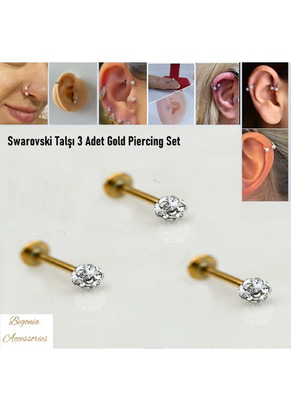Cerrahi Çelik, 6 mm 8 mm 10 Mm Bar , 3 Adet Septum Şambala Labret Piercing Küpe Set, Kaş, Dudak, Burun, Kulak Kullanımına Uygundr