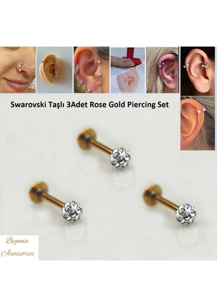 Cerrahi Çelik, 6 mm 8 mm 10 Mm Bar , 3 Adet Septum Şambala Labret Piercing Küpe Set, Kaş, Dudak, Burun, Kulak Kullanımına Uygundr