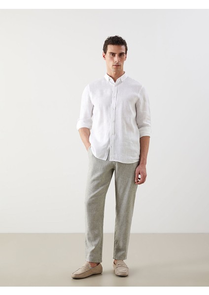 Yeni Sezon Standart Kalip Keten Karisimli Erkek Chino Pantolon - S51104Z8