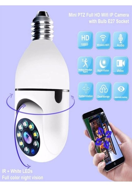 360 Derece Gece Görüşlü Wifi Ampul Akıllı Kamera Hırsız Bebek Güvenlik