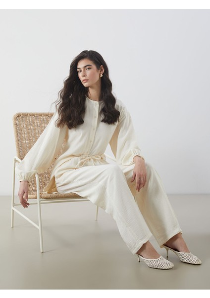 Yeni Sezon Beli Lastikli Genis Paca Muslin Kadin Pantolon - S5M279Z8