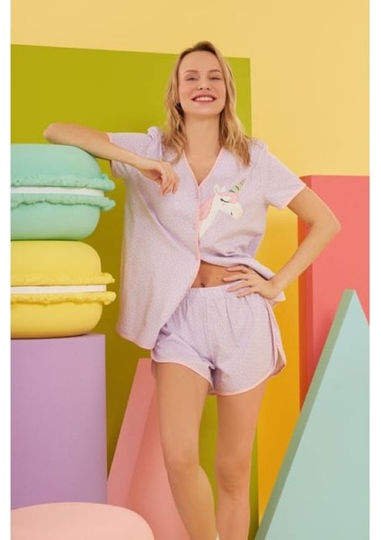Nbb Lila Unicorn Gömlekli Şort Takım
