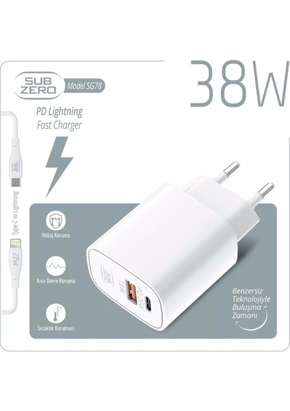 SG78 38W Usb-Pd Girişli Lightning Fast Şarj Aleti | Hızlı ve Güvenli Şarj