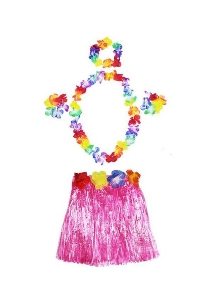 Büro Ev Ofis Etkinlik Gösteri Hawaii Kostümü Için Pembe Kolye Etek Taç Bileklik Seti